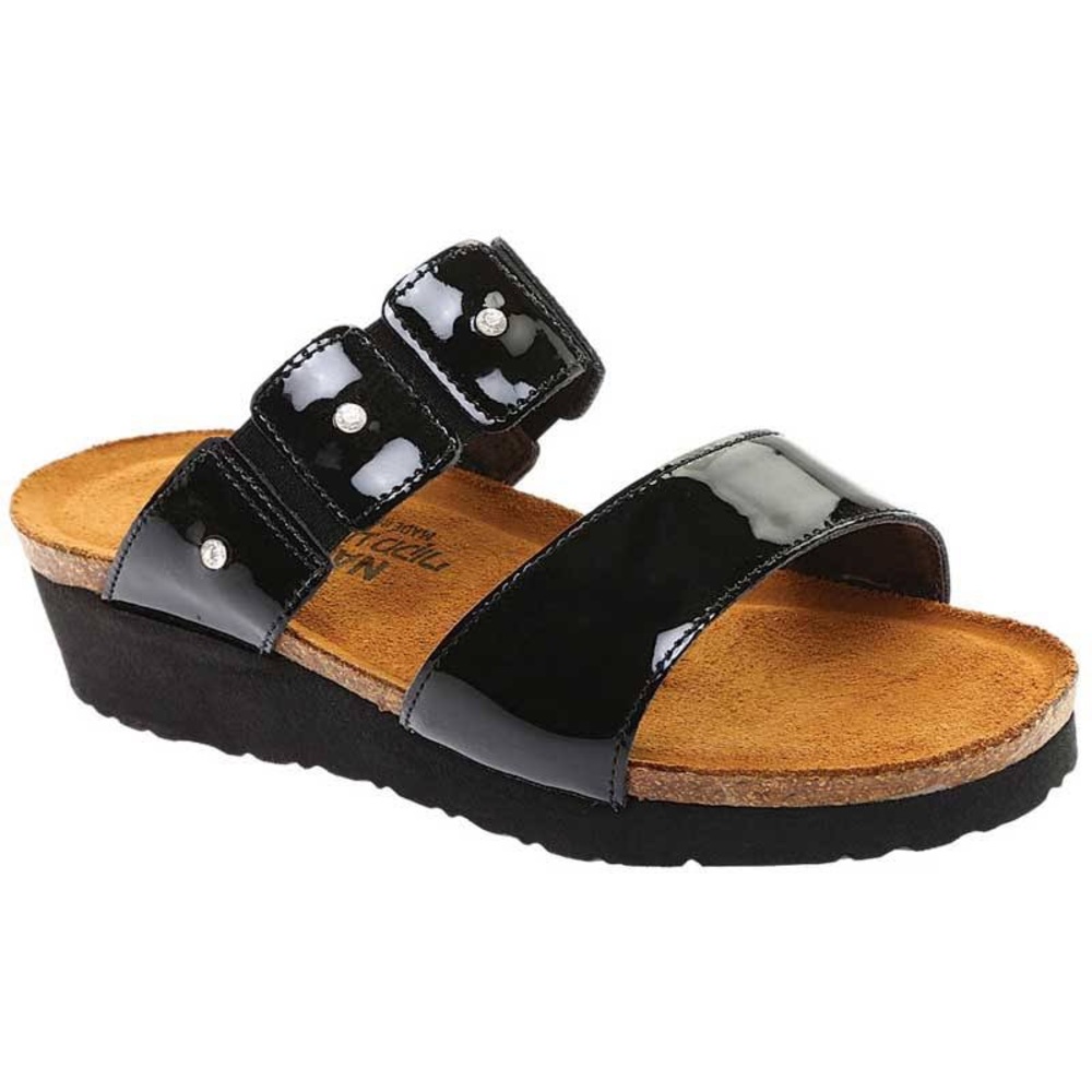 Naot Women's Black Patent Two-Strap Wedge Sandals
